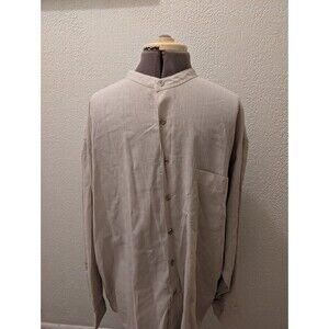 van heusan madarin linen cotton button down beige long sleeve dress shirt Sz XL